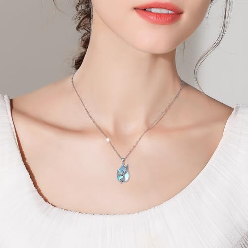 Sterling Silver Cute Animal Pendant Necklace Fox/Snake/Unicorn/Owl on Moon/Rabbit/Horse Necklace Jewelry for Women Mom Sister - style: Phoenix-Moonstone