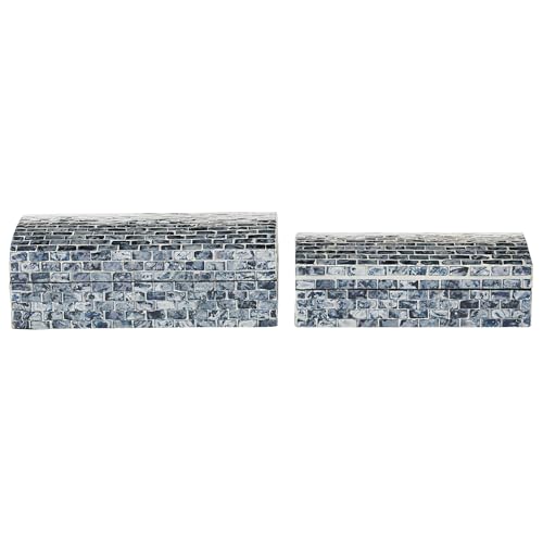 Deco 79 Wood Handmade Decorative Box Decorative Keepsake Boxes with Hinged Lid, Set of 2 Storage Boxes 11", 10"W, Blue - color: BLUE, size: 11", 10"W