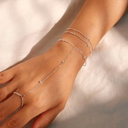 Moodear Mothers Day Gifts Gold Bracelet Stack for Women - Dainty Hand Chain Trendy Bead Link Ring Bracelets Set Waterproof Jewelry Gift - style: 3 hand ring bracelet-SL