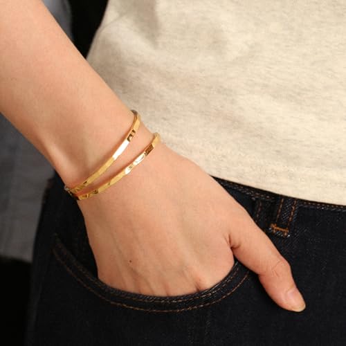 POTESSA 18K Gold Plated Cuff Bracelets Adjustable Dainty Bangle Handemade Jewelry for Women - style: lattice