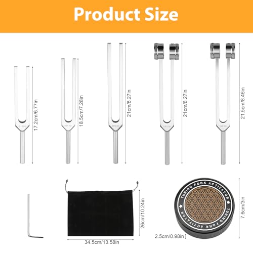 Tuning Forks for Healing Set,Includes 128Hz, 136Hz, 256Hz, 384Hz,512Hz & Activator, Portable in Storage Pouch – Medical Grade Sound Healing Instruments for Chakra, Yoga, and Meditation