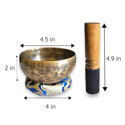 4.5 inch Handmade Tiger Antic Singing Bowl Set - Includes Wooden Mallet, Cushion & Gift Case - Handmade Sound Healing Bowl Set for Yoga, Mindfulness & Spring Meditation - Made in Nepal