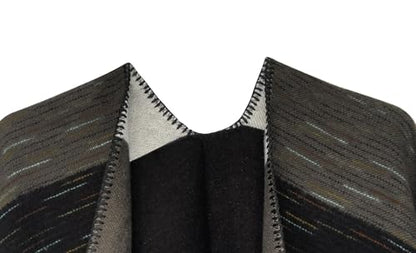 Urban CoCo Women's Color Block Shawl Wrap Open Front Poncho Cape - color: Series 13-black