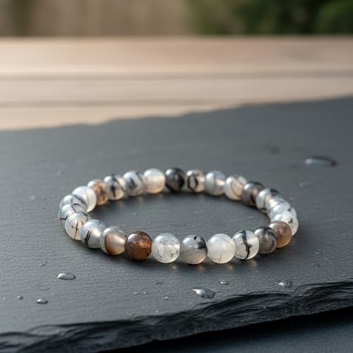 The Alchemist's Arcanum Adjustable Beaded Wrist Accessory for Men and Women, Stretch Fit Stone Bead Jewelry for Daily Wear and Gifting - color: Larvakite