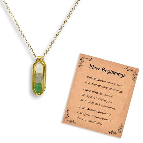 Natural Crystal Necklace Gift for New Beginnings, Crystals and Healing Stones Necklace for Anxiety Relief, Encourage Gift For Women, Mum, Natural Genuine Gemstone, Cheer Up - color: Gold, style: New Beginnings