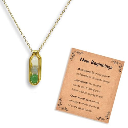 Natural Crystal Necklace Gift for New Beginnings, Crystals and Healing Stones Necklace for Anxiety Relief, Encourage Gift For Women, Mum, Natural Genuine Gemstone, Cheer Up - color: Gold, style: New Beginnings