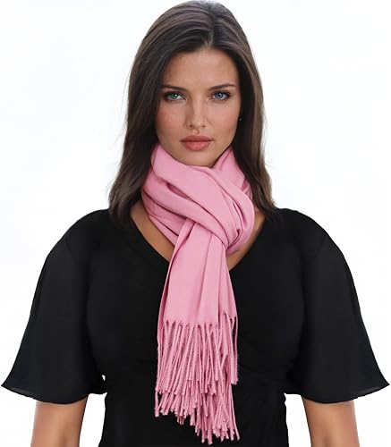 Ocomfly 100% Pashmina Scarf for Women - Premium Womens Scarves - Gift Boxed - Shawls or Wraps - Ultra Soft and Warm - color: Rose