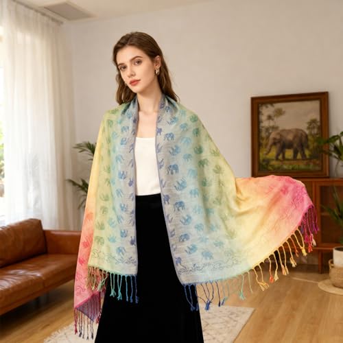 Rave Pashmina Scarf, Fashion Colorful Shawls and Wraps Soft Festival Scarves - color: E-camel (Horse Pattern)