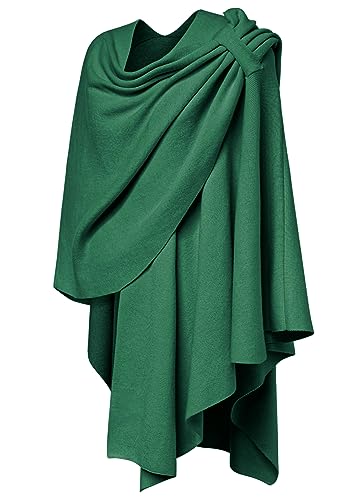PULI Womens Large Cross Front Poncho Sweater Wrap Topper Knitted Elegant Shawls Cape for Fall Winter - color: 1-sea Green