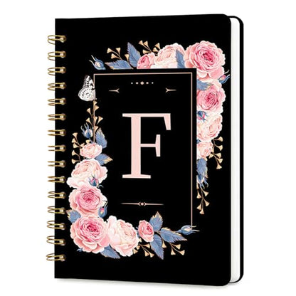 Lined Spiral Journal Notebook, A5 College Ruled Spiral Notebook for Women, Hardcover with Elegant Design for Work and Note-Taking, 5.5 * 8.25 inch, 160 Pages, Letter F - color: F