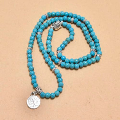 Tree of Life Charm Bracelet or Necklace - 108 Buddha Beads, Handmade Mala Meditation Jewelry, Prayer Beads for Yoga - style: Green Turquoise