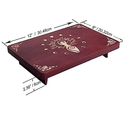 Altar Table, Meditation Table, Small Altar Table, Wooden Witch Altar, Wiccan Alter Table, Buddhist Shrine, Engraved Spiral Goddess on Table Top, 12 × 8 inches - color: Spiral Goddess