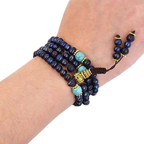 Mandala Crafts Buddhist Prayer Beads 108 Necklace Bracelet - Pearl Prayer Beads for Women - Tibetan Pearl Mala Beads 108 for Yoga Meditation - color: Black