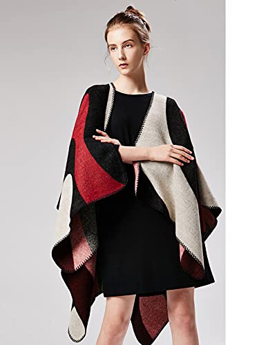 Women's Shawls and Wraps Open Front Poncho Cape Winter Sweater - color: L3-cherry