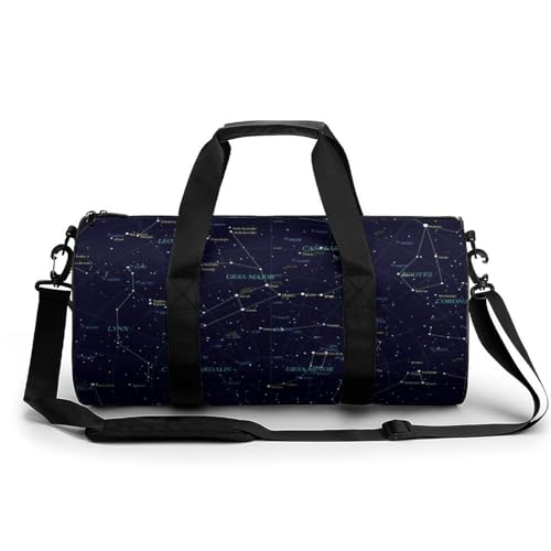 Starry Sky Constellation Cylindrical Portable Fitness Bag, Large Capacity Handbag - color: Starry Sky Constellation