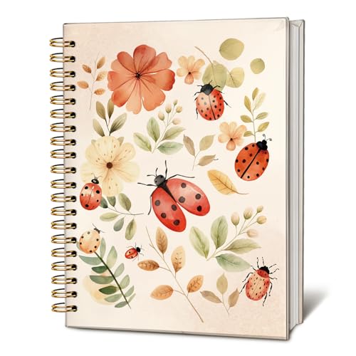 LIANGW Ladybugs Floral Spiral Notebook Journal, Cottagecore Wildflower Aesthetic Journal for Writing, Ladybugs Gifts for Women, Pink Office Supplies, 5.5x8.3 Inch - color: 01-Vintage Ladybugs