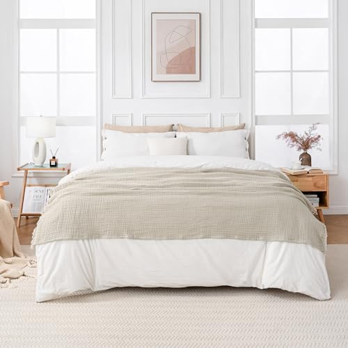 Esterra Muslin Throw Blanket 50x65 Inches Cozy Soft Lightweight Pre-Washed Cotton Blanket, All Season Breathable 4-Layer Gauze Blanket Throw for Sofa Couch Bed, Oatmeal - color: 03 - Oatmeal, size: Throw (50"x65")