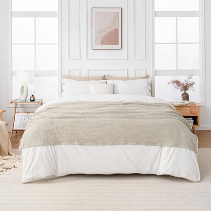 Esterra Muslin Throw Blanket 50x65 Inches Cozy Soft Lightweight Pre-Washed Cotton Blanket, All Season Breathable 4-Layer Gauze Blanket Throw for Sofa Couch Bed, Oatmeal - color: 03 - Oatmeal, size: Throw (50"x65")