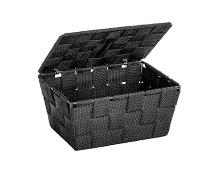 WENKO Storage Adria Black with lid-Bathroom Basket, Polypropylene, 19 x 10 x 14 cm - color: Black