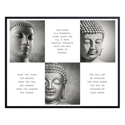 LARGE 11X14 - Positive Inspirational Quotes Buddha Posters - Zen Buddhism Wall Art - Spa Namaste Wall Decor, Yoga Studio, Home Office - Uplifting New Age Buddhist Meditation Spiritual Gifts for Women - size: 11"L x 14"W