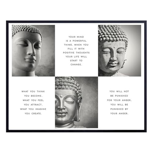 LARGE 11X14 - Positive Inspirational Quotes Buddha Posters - Zen Buddhism Wall Art - Spa Namaste Wall Decor, Yoga Studio, Home Office - Uplifting New Age Buddhist Meditation Spiritual Gifts for Women - size: 11"L x 14"W