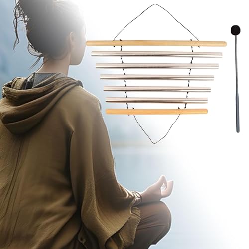 Amagogo Meditation Chime Percussion Bowl Handheld Sound Instrument Tubular Chime Wood Aluminum Material Suitable for Yoga Meditation Relaxation Home, 5 Tones