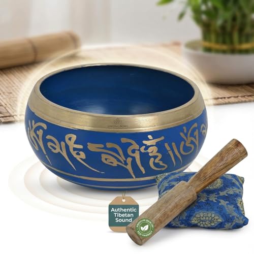 4 Inches Hand Painted Metal Tibetan Buddhist Singing Bowl Musical Instrument for Meditation with Stick and Cushion