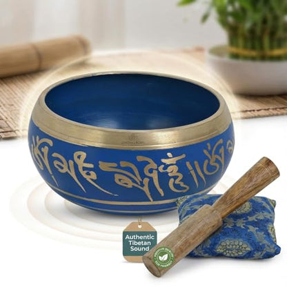4 Inches Hand Painted Metal Tibetan Buddhist Singing Bowl Musical Instrument for Meditation with Stick and Cushion