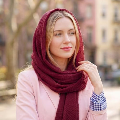 Geyoga 6 Pcs Women Scarf Shawl Hijab Scarves Cotton Crinkle Hijab for Women Blend Shawl Crinkle Wrap Head for Seasons - color: Dark Red