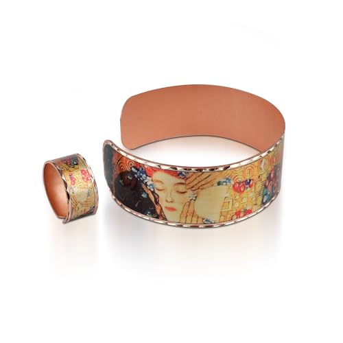 Moreni Copper Bracelet for Women with Wooden Gift Box – Art-Inspired Elegant & Timeless Handmade Jewelry Gift - style: The Kiss – Bracelet with Ring