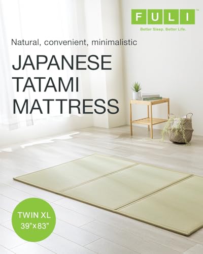 FULI Japanese Tatami Mattress, Foldable Igusa Rush Grass Tatami Rug, Natural Japanese Floor Mattress Mat Made in Japan, Twin XL - size: Twin XL (83"L x 39"W x 0.5"Th), style: Foldable Mat