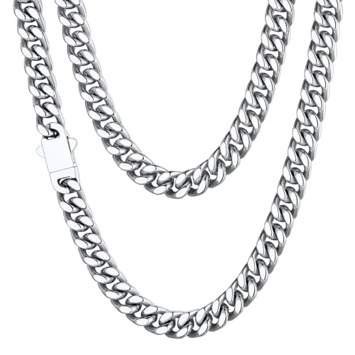 ChainsHouse Stainless Steel Mens Cuban Link Chain, Black/ 18K Gold Plated Miami Cuban Chain Necklace, 5mm/7mm/9mm/12mm/14mm Width, No Tarnish& Durable Hip Hop Mens Jewelry, 18"-30", Send Gift Box - color: a. 7mm width-steel, size: 24 inches