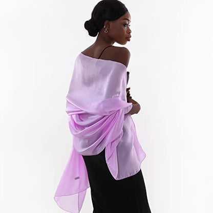 Womens Scarf Pashmina Shawls and Wraps for Evening Dresses Like Chiffon Silk Scarf for Bridal Wedding - color: Light Purple
