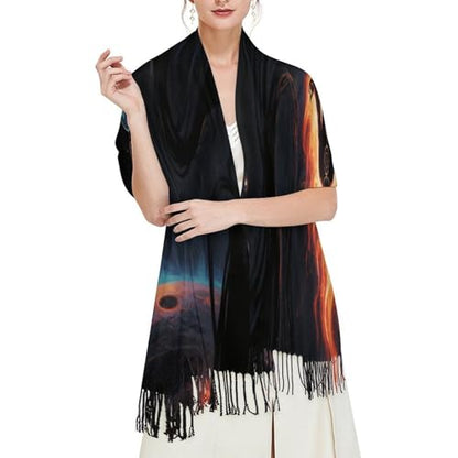 Blacklight Seven Chakra Yoga Meditation Tassel Scarves Winter Scarf for Women Soft Lightweight Shawl Fashion Large Scarves for Daily Wear