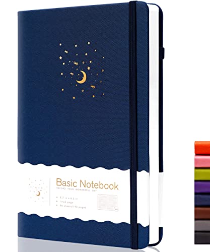CAGIE Lined Journal Notebook for Work, Hardcover Notebook Journal with Pen Loop, A5 Notebook Journal Cover, Medium 5.7" x 8.3", (Blue Ruled), Gifts - color: 01 Dark Blue