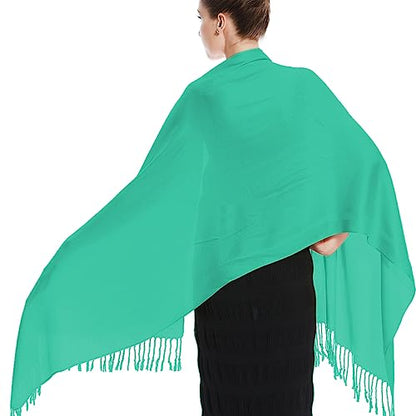 Glory Max Women Large Soft Silky Pashmina Shawl Wrap Scarf in Plain Solid Colors - color: Teal