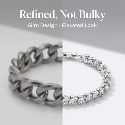 Silver Crystal Tennis Bracelet for Women – Elegant Full Zircon Sparkle, Slim Stackable Design, Secure Clasp, Dainty Luxury Jewelry Gift for Her - color: silver