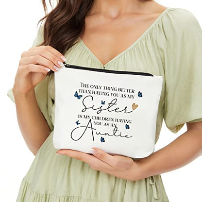 New Aunt Gifts for Sisters, Pregnancy Announcements for Aunt, Sister, Friends, Besties, New Auntie Announcement, Thanksgiving Christmas Birthday Baby Shower Baby Reveal Gifts for Aunt Makeup Bag - color: multi345