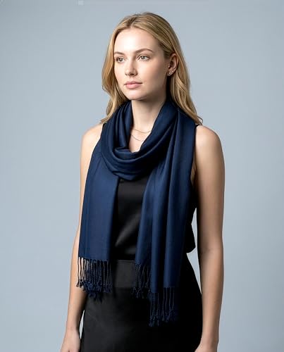Achillea Lightweight Pashmina Scarf for Women – Soft Silky Shawl Wrap for Evening Dresses, Bridesmaids & Everyday Wear - color: Navy