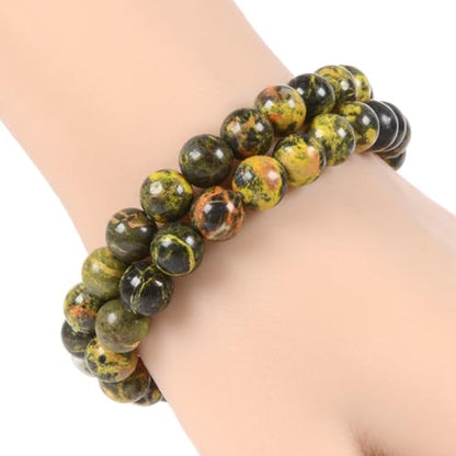 Justinstones Gem Semi Precious Gemstone 8mm Round Beads Stretch Bracelet 7 Inch Unisex - color: Bumblebee Jasper