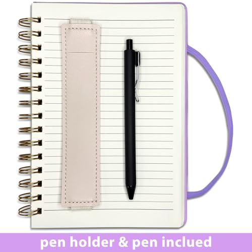 Lined Spiral Journal for Women, 160 Pages, Girls Notebook for Writing, A5 Travel Kid Diary with Pen Holder & Pen, Purple Hardcover, 5.7"x 8.27"