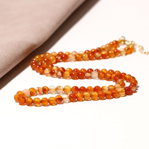 Simple Choker Necklace for Women Real Stone and Crystals Necklaces 4mm Beaded Choker Jewelry Meditation Gift for Women (16"+2") - style: Orange Agate