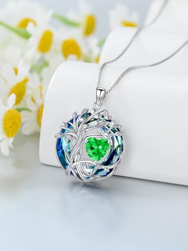 TOUPOP Tree of Life Birthstone Necklace Sterling Silver Pendant Birthstone Necklaces with Blue Crystal Anniversary Birthday Jewelry for Women Mom Wife Her