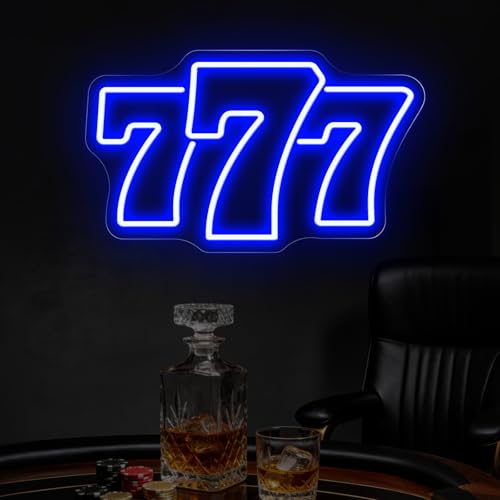 Blue 777 Neon Sign, 15.7" x 9.4" Lucky Angel Number Seven LED Light for Game Room, Bedroom, Man Cave, Bar, Casino Decor, Poker Night - color: 777-Blue, size: 15.7" x 9.4"