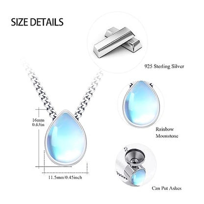 Urn Necklace for Ashes 925 Sterling Silver Cremation Pendant Horse/Dragon/Owl/Moonstone/Opal/Turquoise/Moss Agate/Malachite Keepsake Memorial Jewelry for Women Men - style: Moonstone