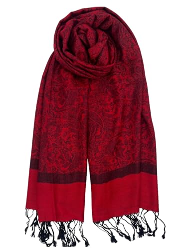 Pashmina Shawl Wrap for Women Soft Lightweight Multi-Purpose Scarf for Weddings, Parties & Casual Wear - color: Jacquard Red Black - Pl1835