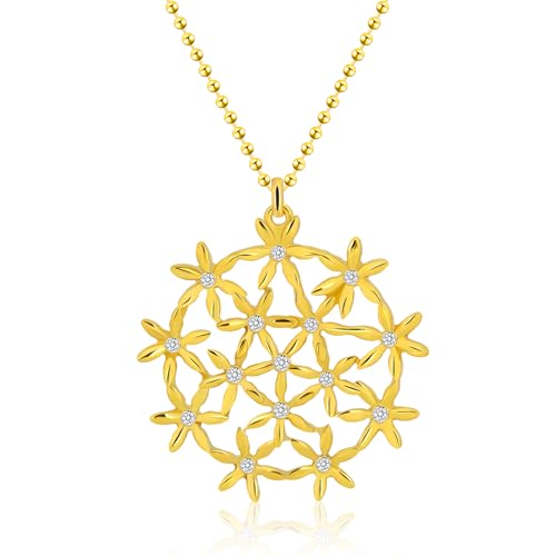 Flower of Life Necklace: 18K Gold Plated Sacred Geometry Buddhist Chakra Mandala with Diamond Pendant Necklaces Yoga Spiritual Amulet Jewelry Meditation Gift for Women Men - color: gold-1