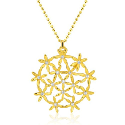 Flower of Life Necklace: 18K Gold Plated Sacred Geometry Buddhist Chakra Mandala with Diamond Pendant Necklaces Yoga Spiritual Amulet Jewelry Meditation Gift for Women Men - color: gold-1
