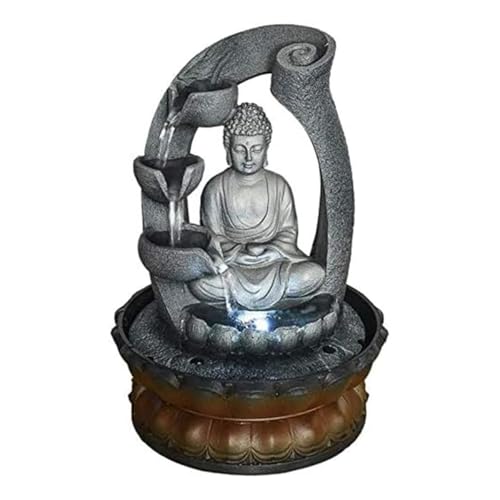 Buddha Tabletop Waterfall Fountain Meditation Relaxing Indoor Decoration, Zen Fountain for Home, Office, Bedroom Decoration(Grey 2)