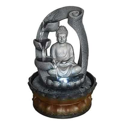 Buddha Tabletop Waterfall Fountain Meditation Relaxing Indoor Decoration, Zen Fountain for Home, Office, Bedroom Decoration(Grey 2)